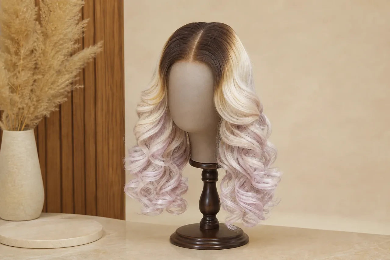 Cheveux blonds ondulés et rebondissants, fermeture 18 pouces, 5×5