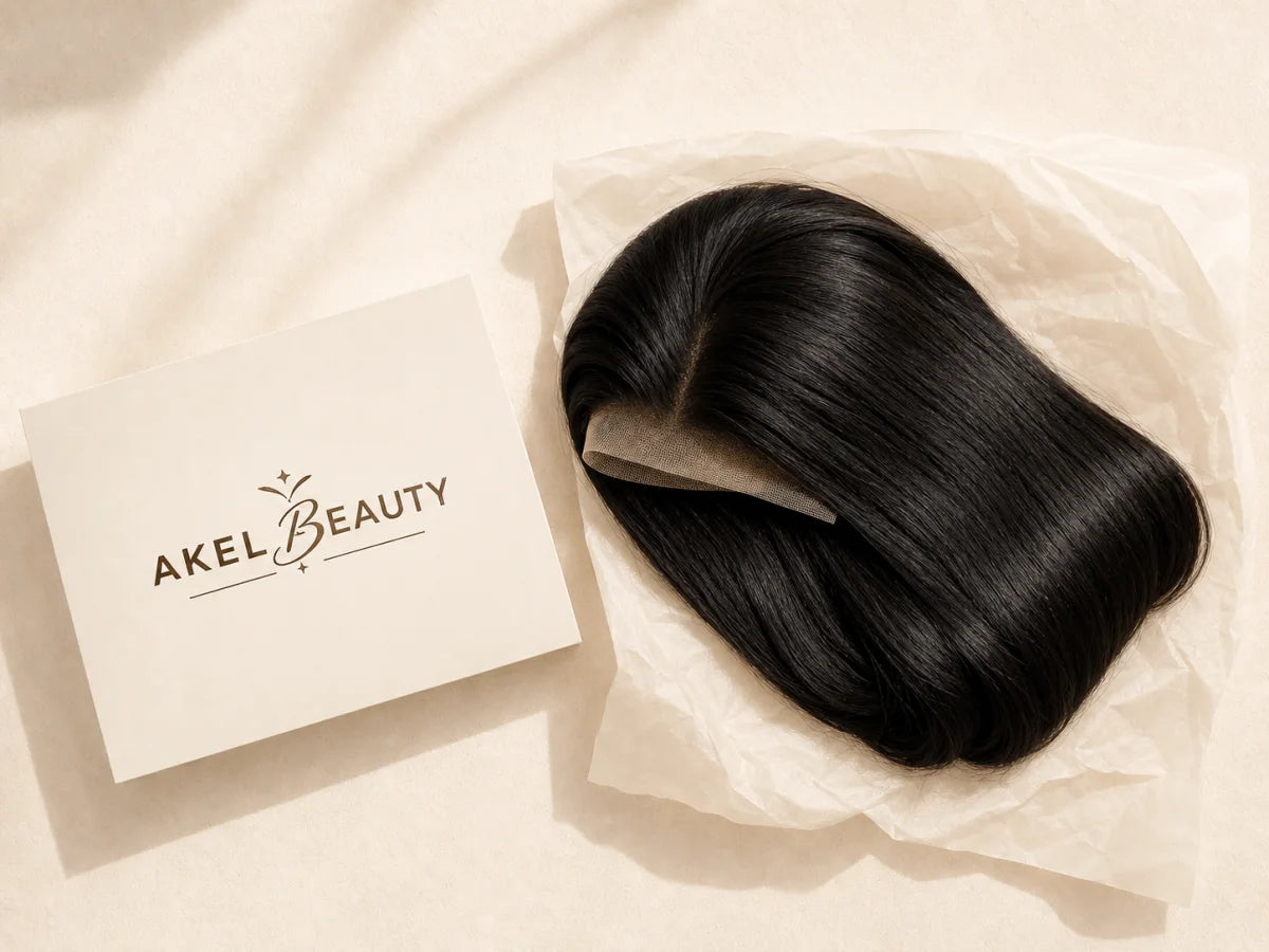 Perruque LOUISE préparée avec soin dans sa présentation Akel Beauty